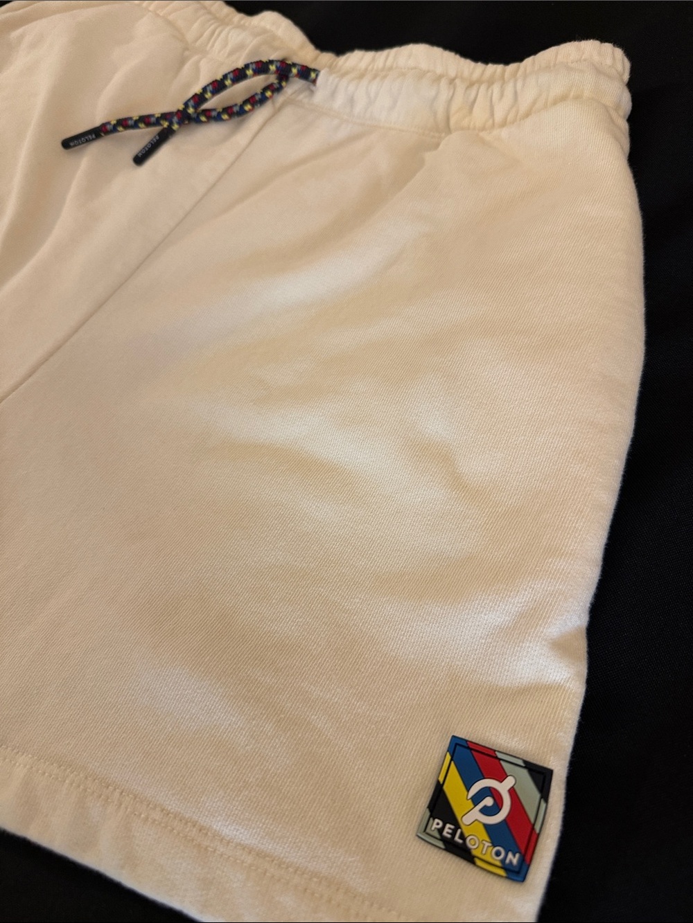 Peloton unisex Cream Shorts with Multicolor Drawcord Size L